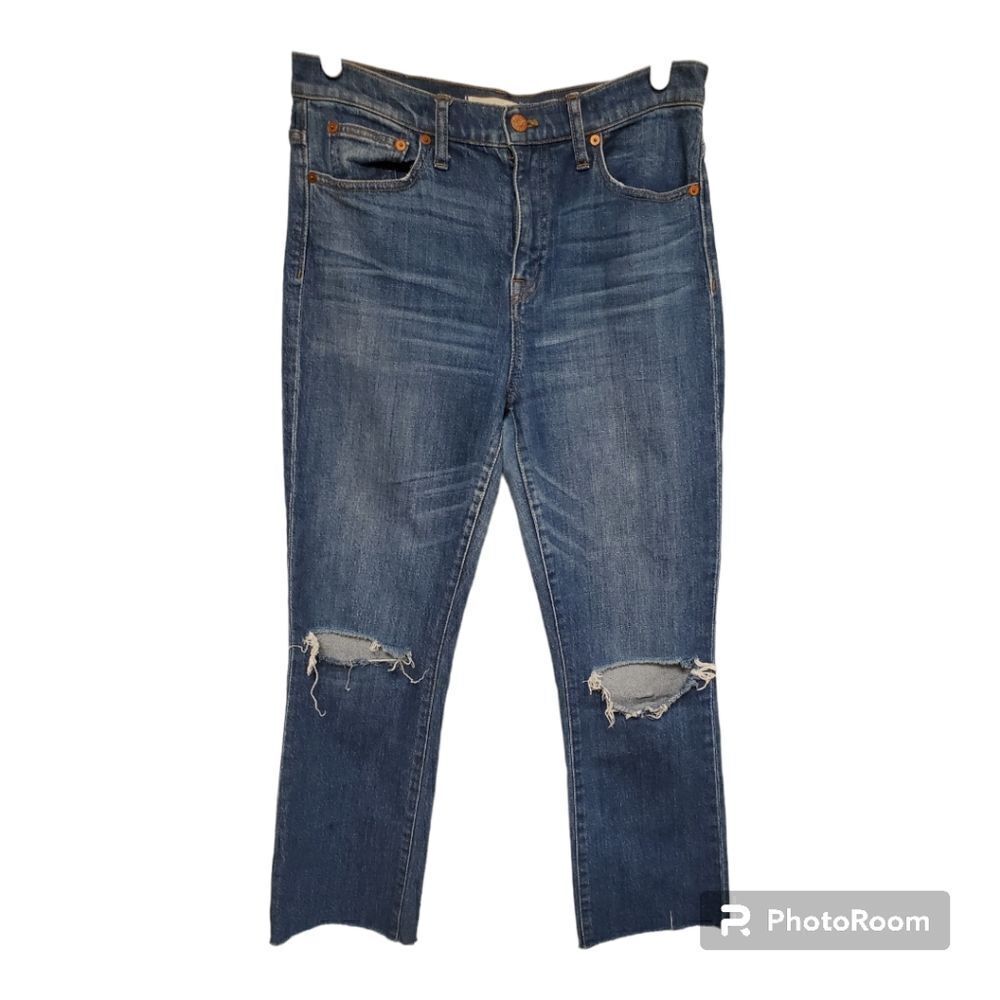 Madewell Demi Boot Jeans 30 High Rise Distressed Raw Hem